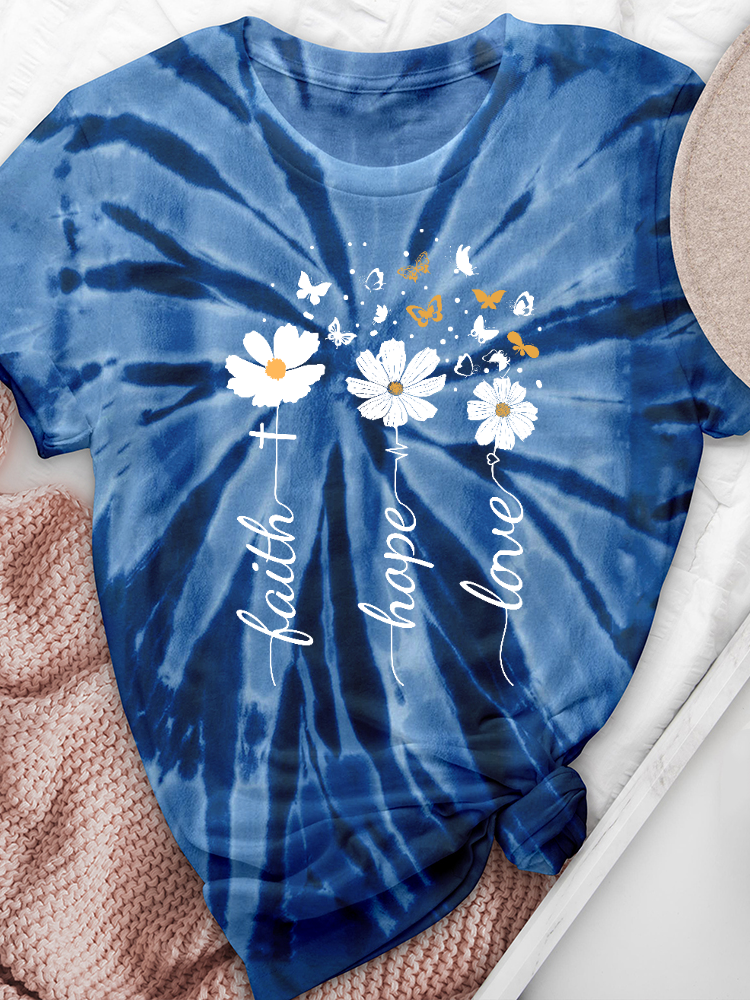 Faith Hope Love Floral Tie-Dye Print Tee