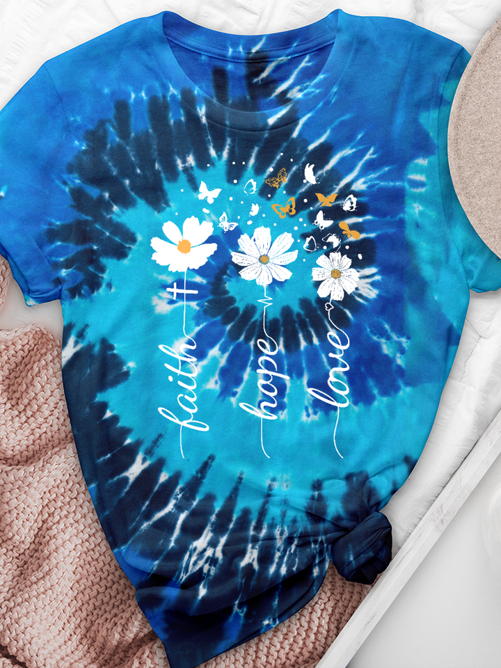 Faith Hope Love Floral Tie-Dye Print Tee