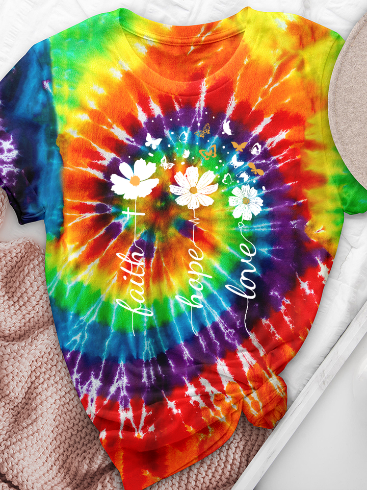 Faith Hope Love Floral Tie-Dye Print Tee