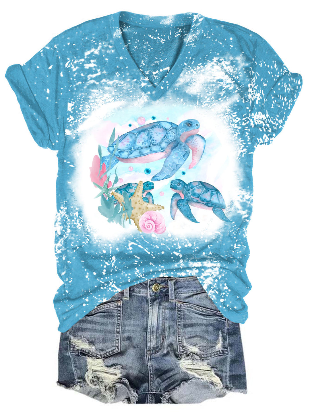 Sea Turtle Tie Dye Print Short Sleeve T-Shirt