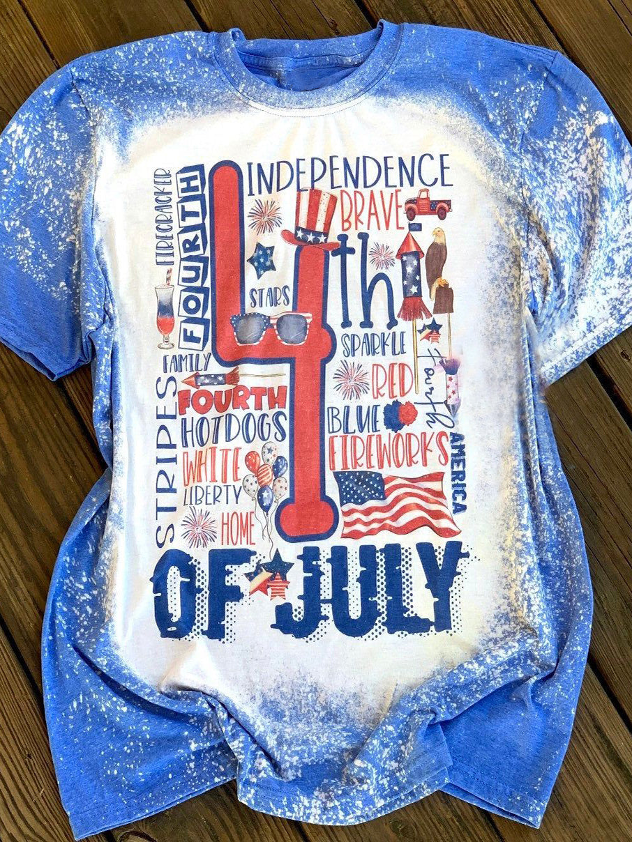 4th Of July Independence Day Print Crew Neck T-Shirt