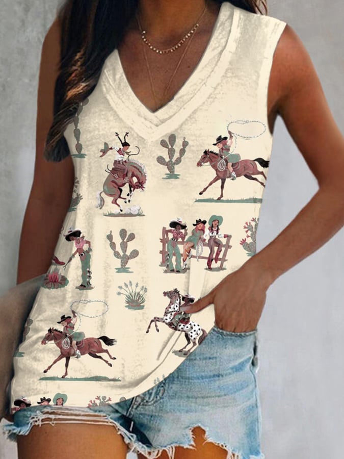 Women's Vintage Printed Sleeveless Top