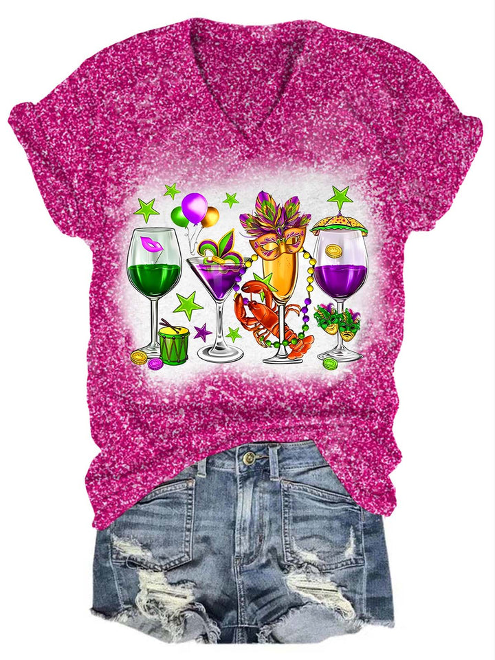 Fat Tuesday Mardi Gras Glitter V-Neck T-Shirt