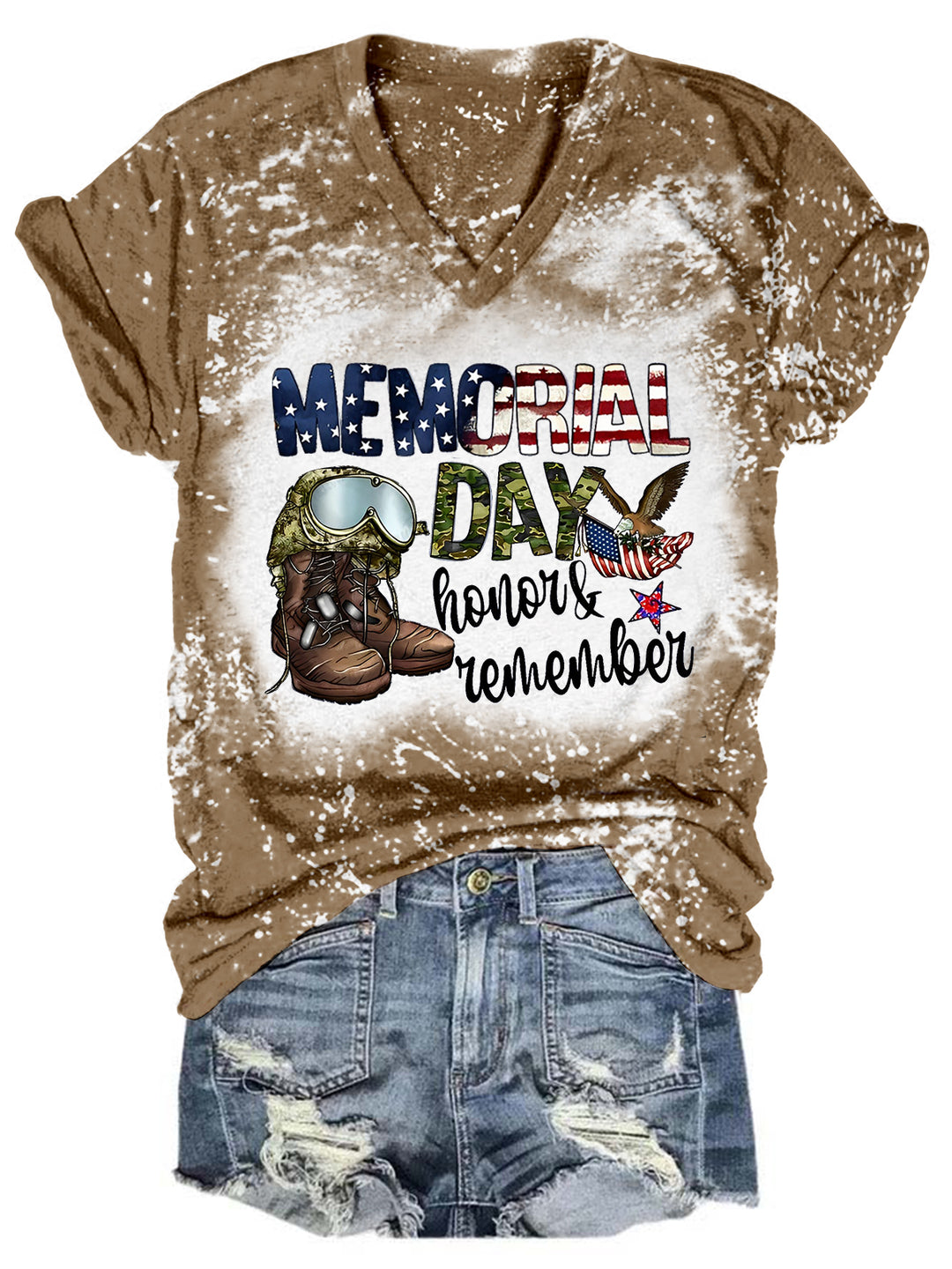 Memorial Day Honor And Remember Tie Dye V Neck T-shirt
