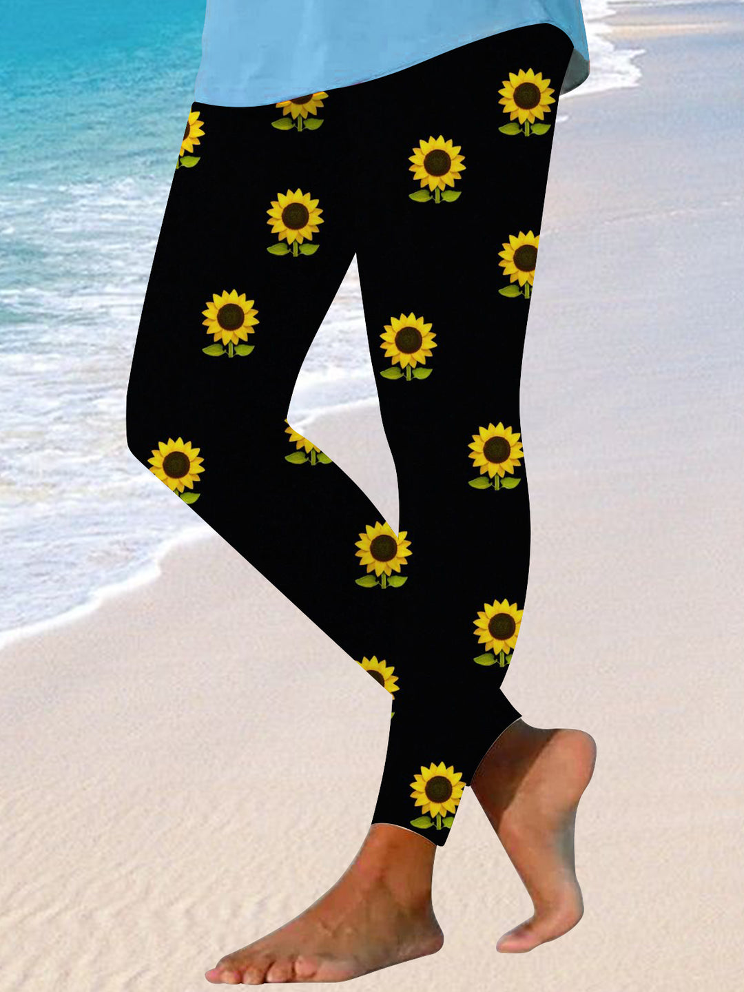 Sunflower Print Stretch Leggings
