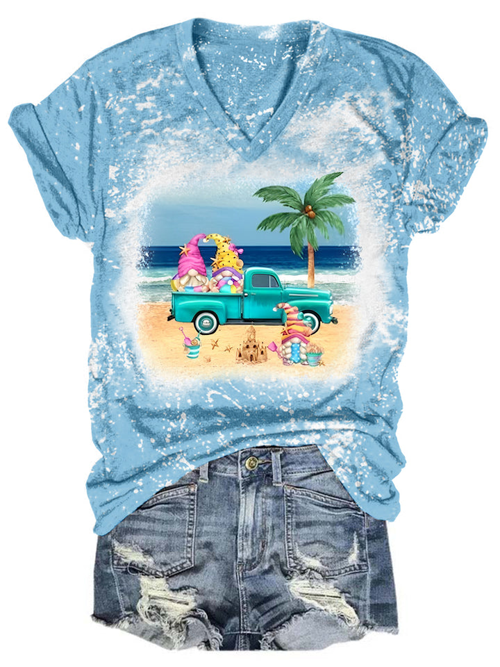Beach Gnomes Truck Tie Dye V Neck T-shirt