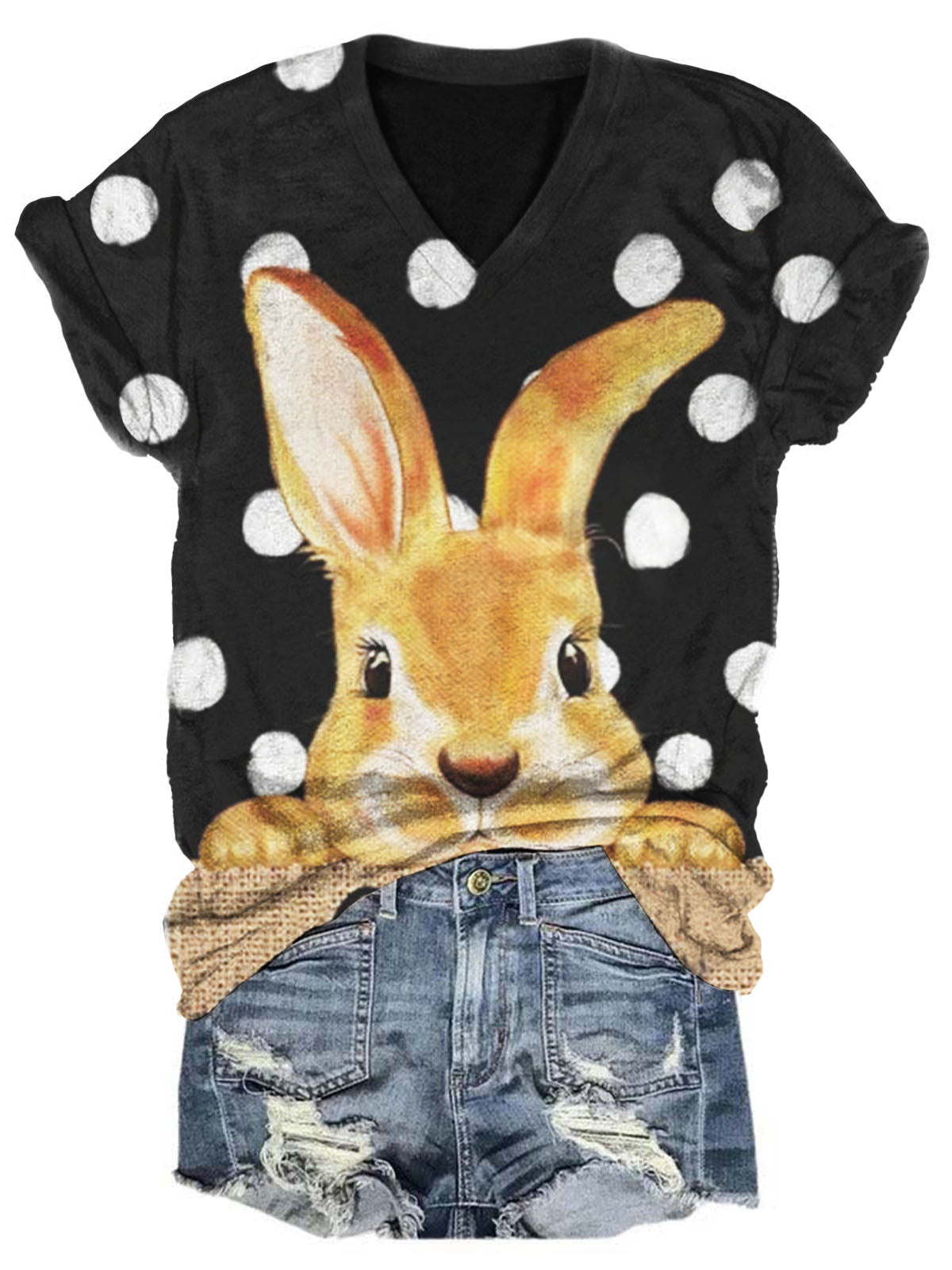 Round Crop Bunny Printed T-Shirt VSE0053