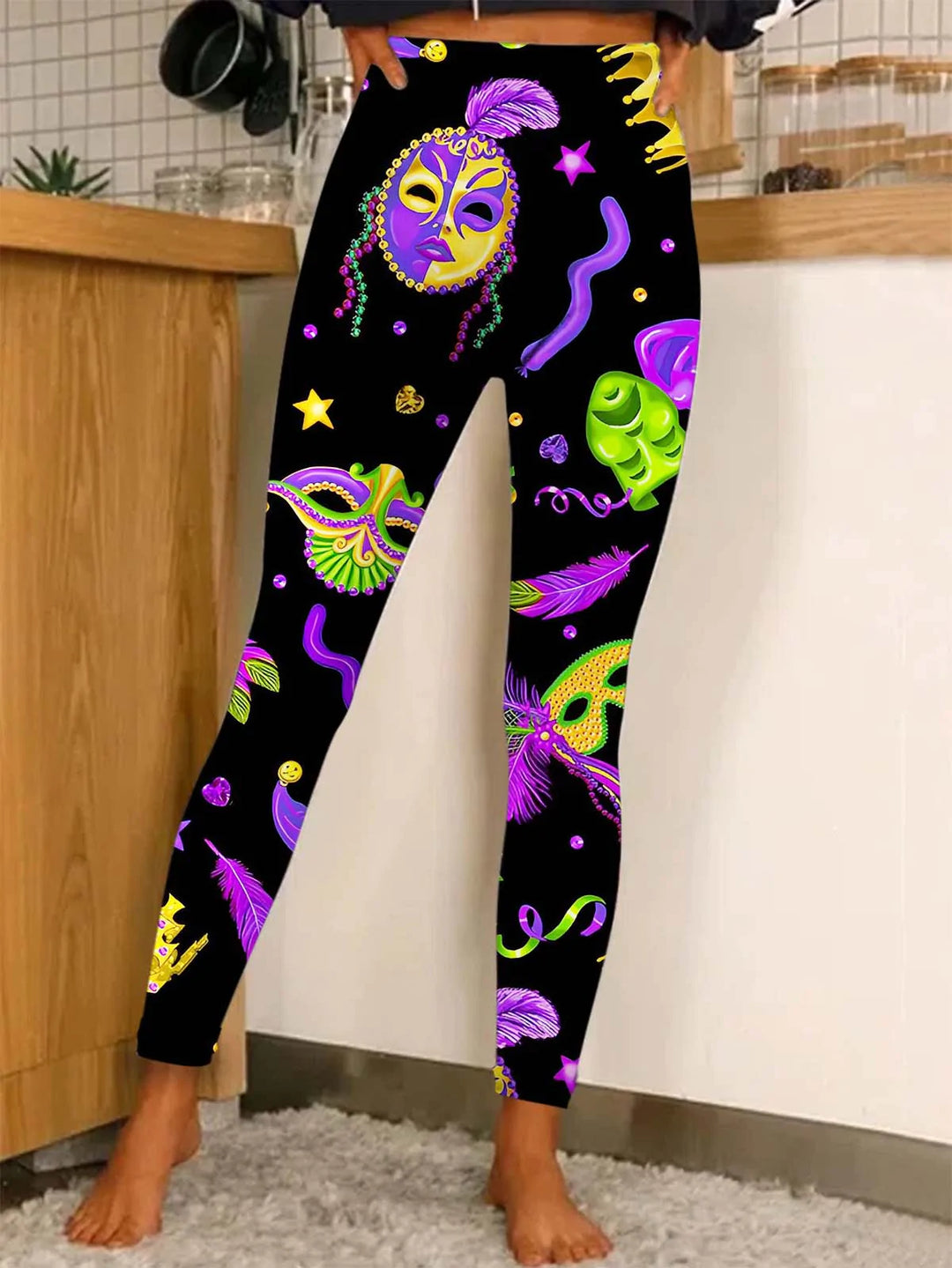 Mardi Gras Print Elastic Leggings