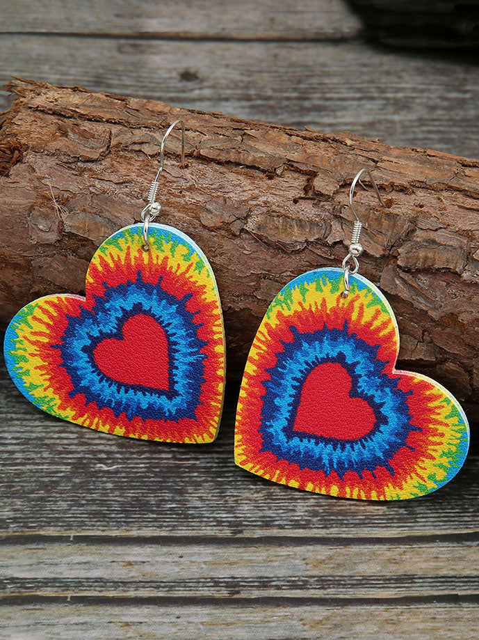 Tie-dyed Leather Heart Earrings