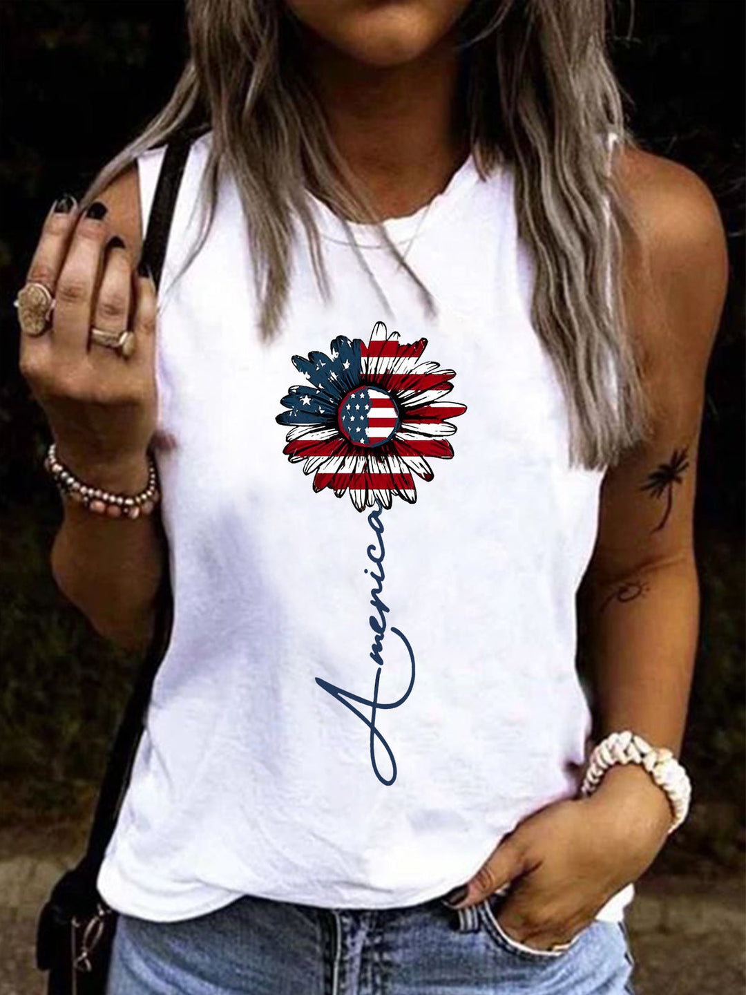 America USA Flag Sunflower Print Vest