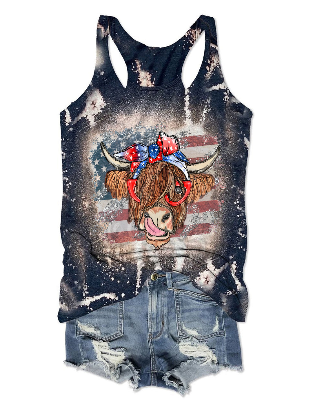 Highland Cow With 4th July Bandana Tank Top