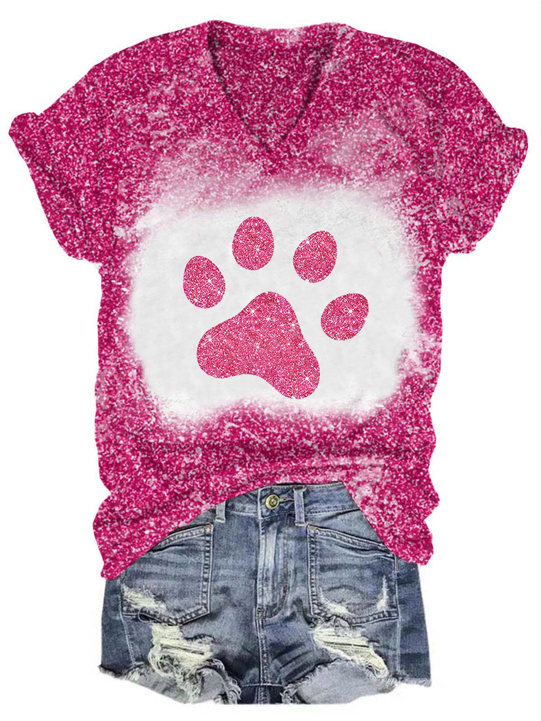 Glitter Dog Paw Print Casual T-Shirt