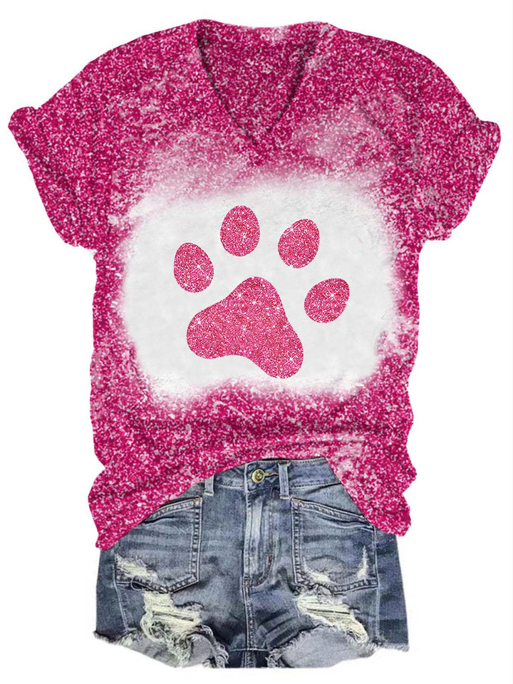 Glitter Dog Paw Print Casual T-Shirt