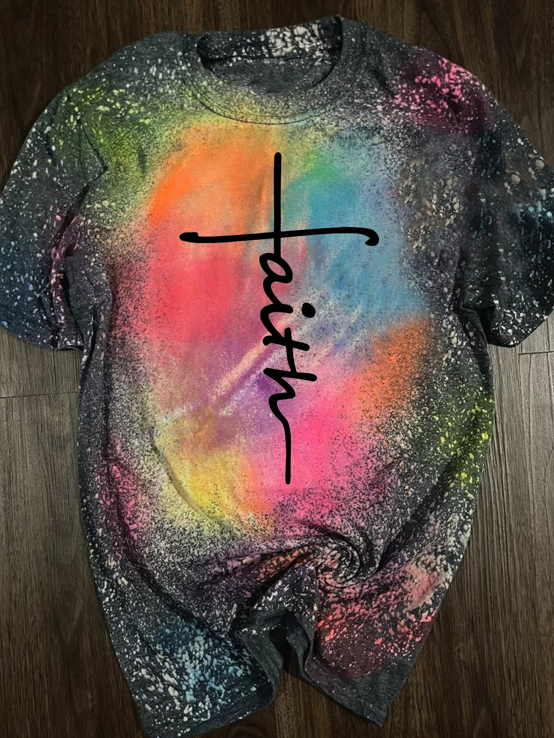 Faith Cross Print Casual Tie Dye Top