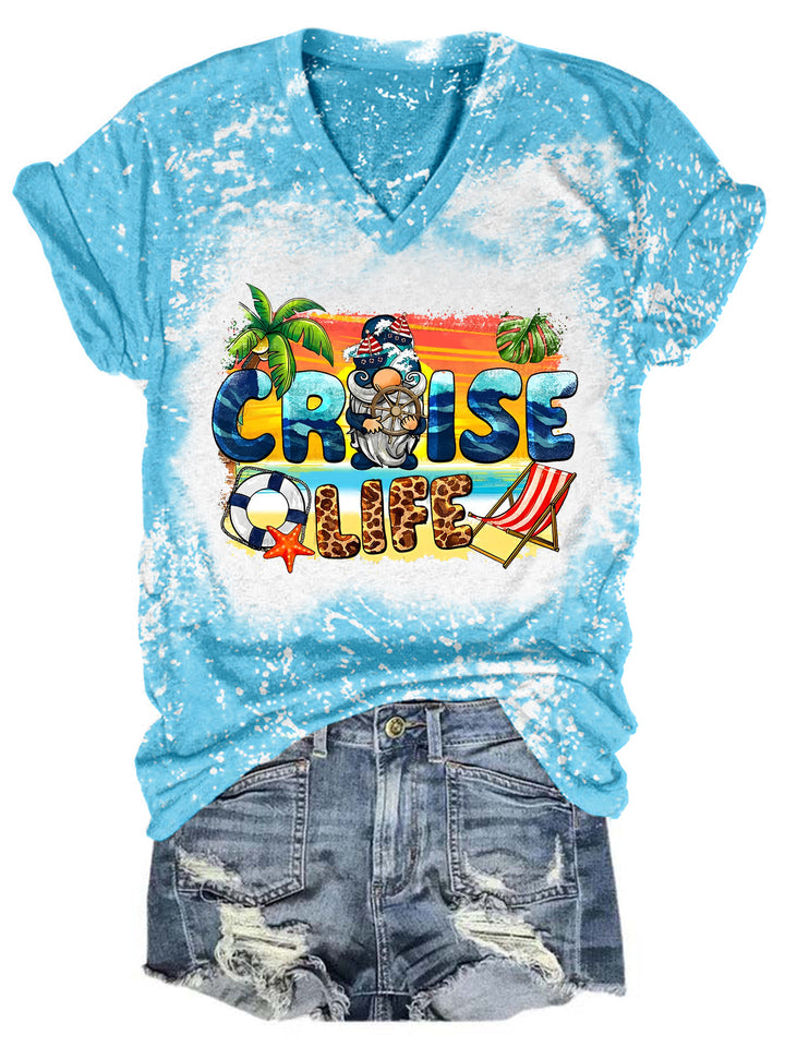 Cruise Life Gnome Tie Dye V Neck T-shirt
