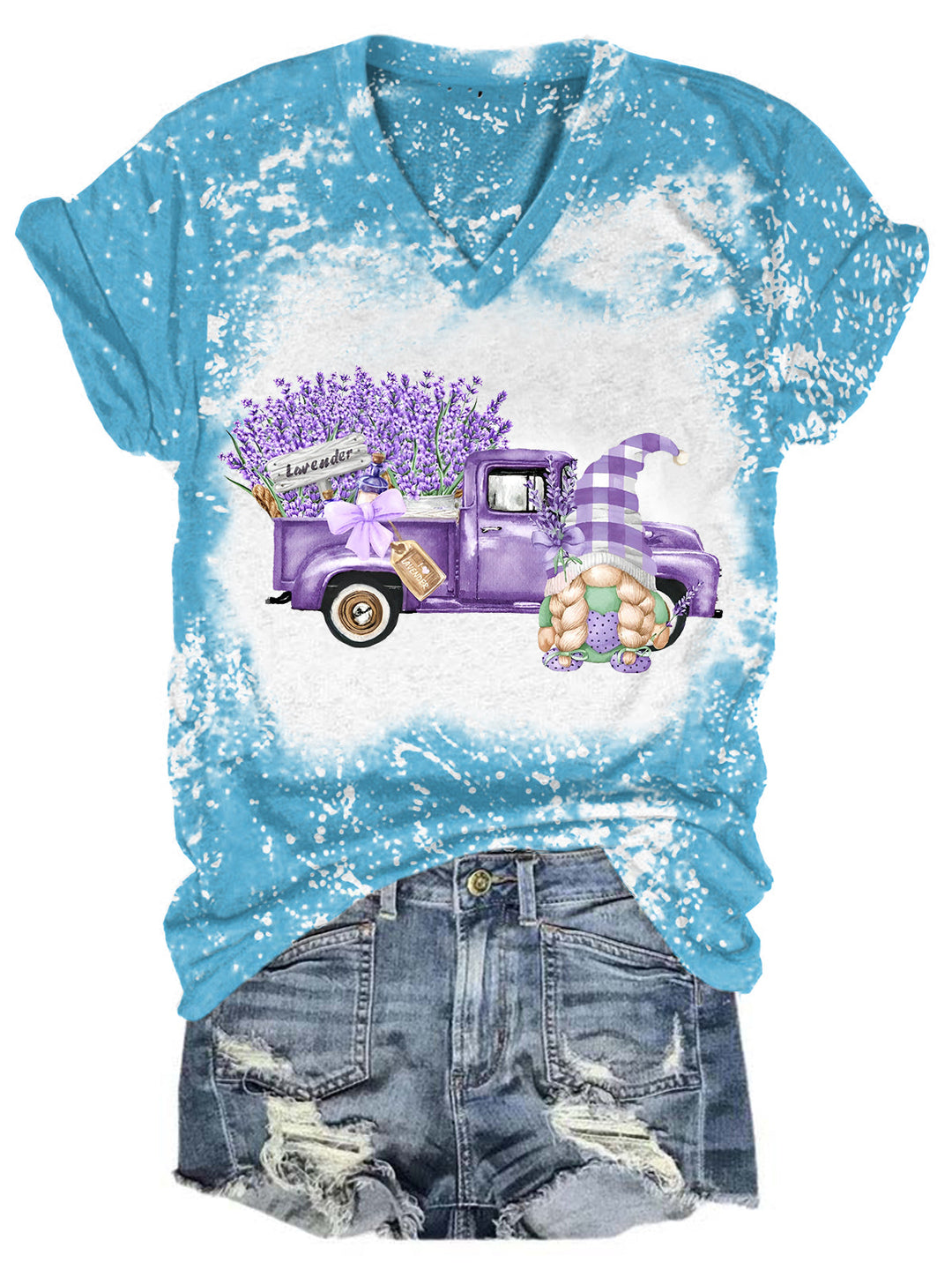 Lavender Truck Gnome V Neck T-shirt