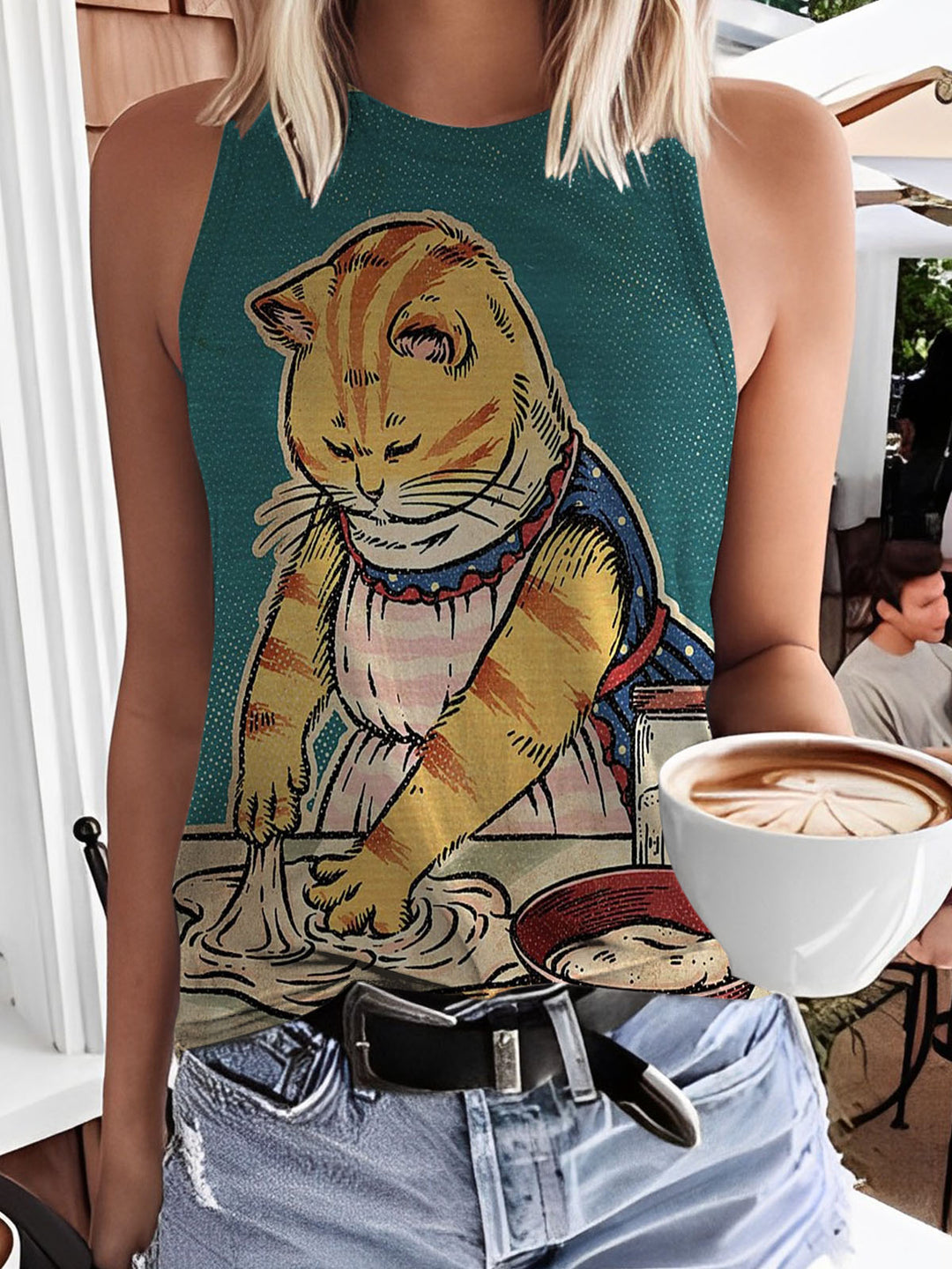 Retro Cats Funny Print Tank Top