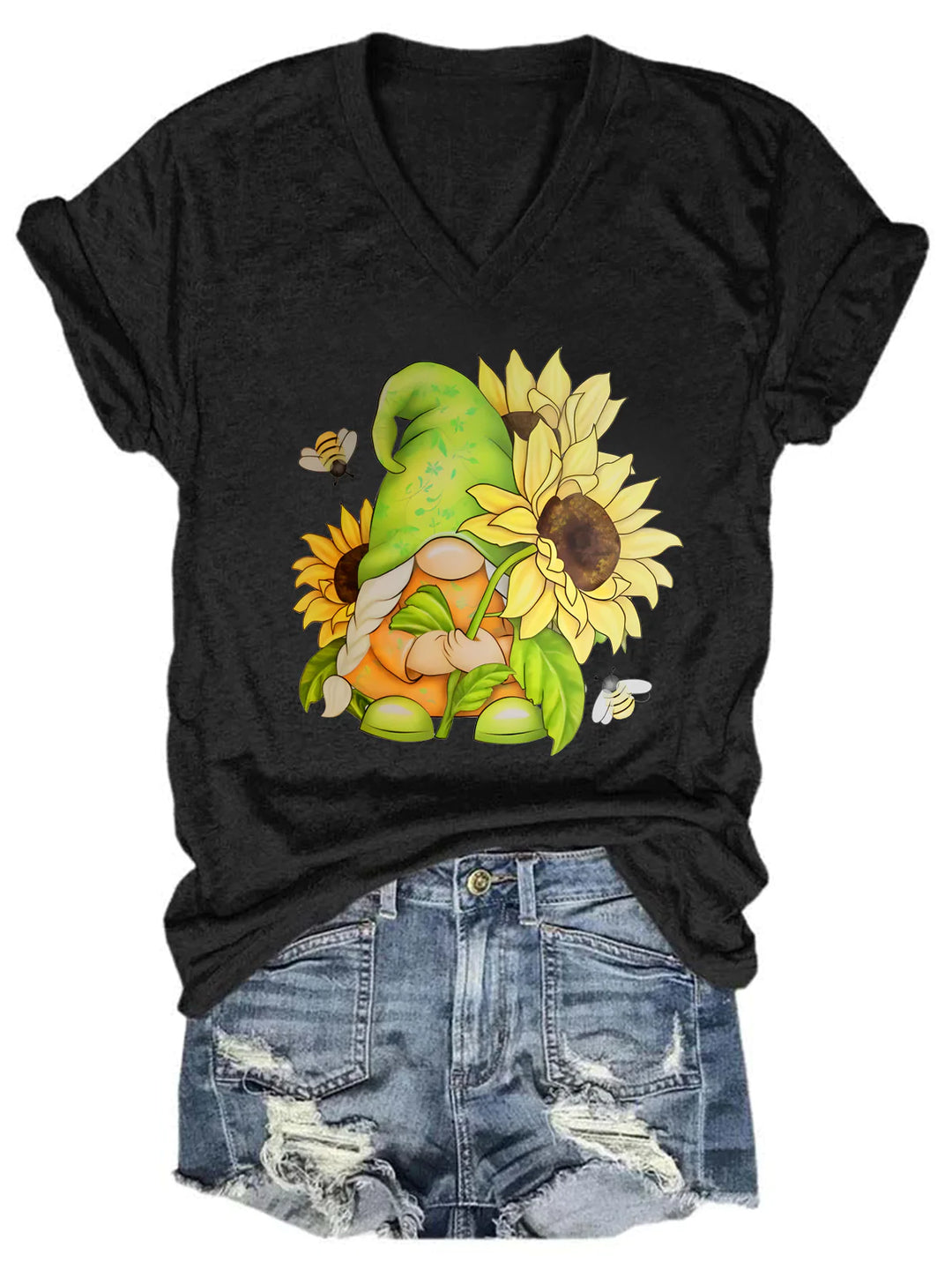 Sunflower Gnome V Neck T-Shirt