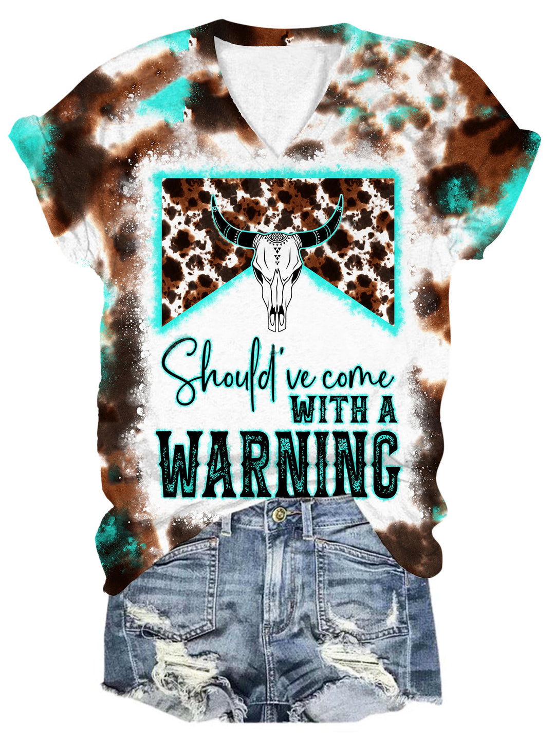 Shouldve Come with A Warning Print V Neck T-Shirt