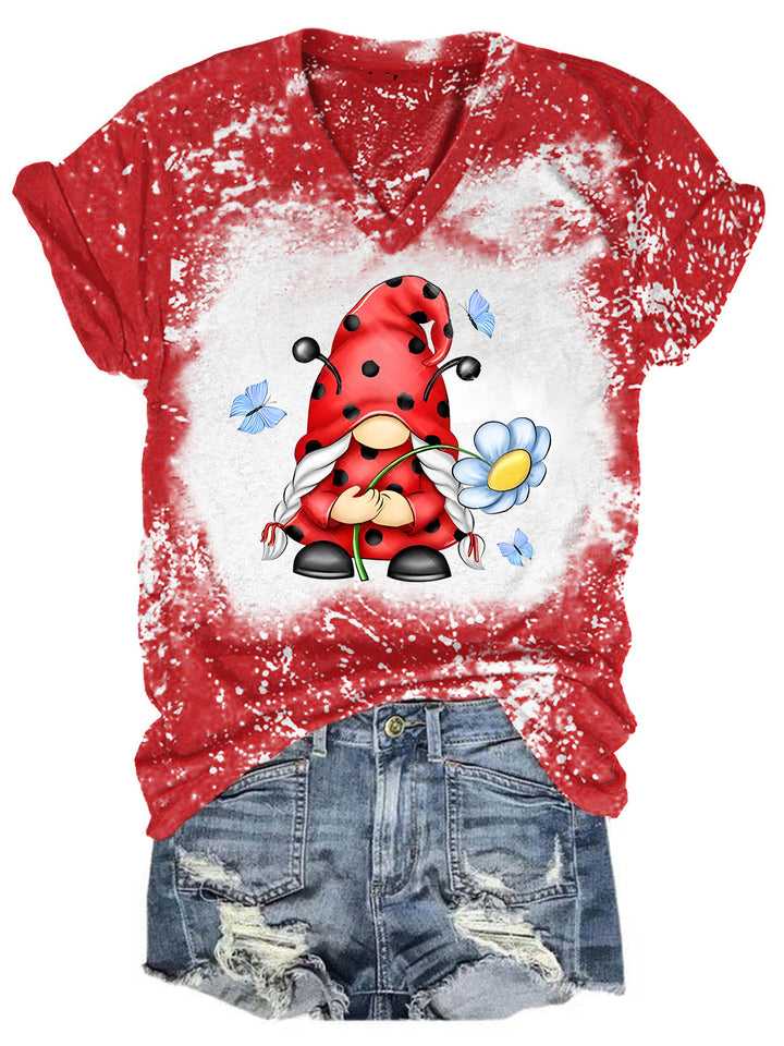 Ladybug Gnome Bleaching V Neck T-shirt