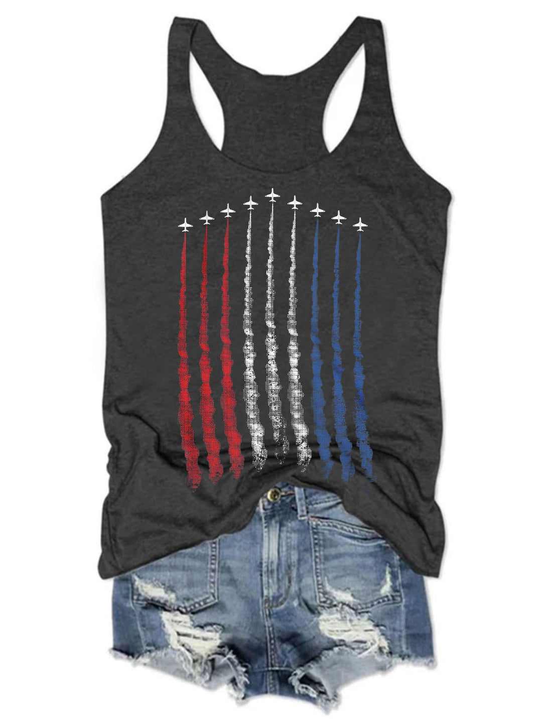 Red White Blue Air Force Flyover Print Tank Top