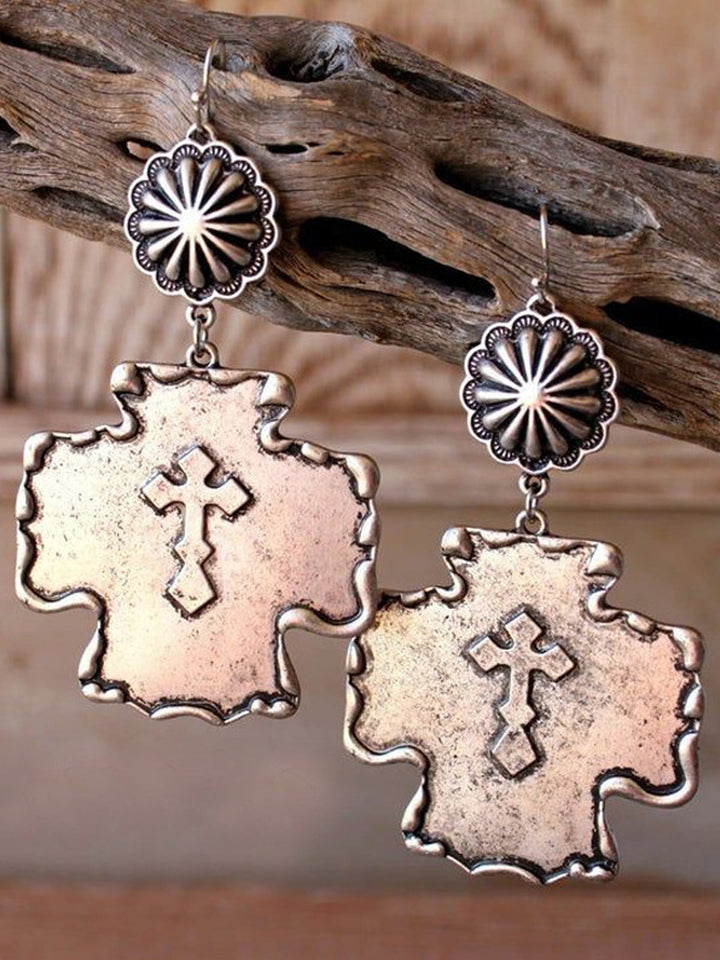 Vintage Pumpkin Blossom Double Cross Alloy Earrings