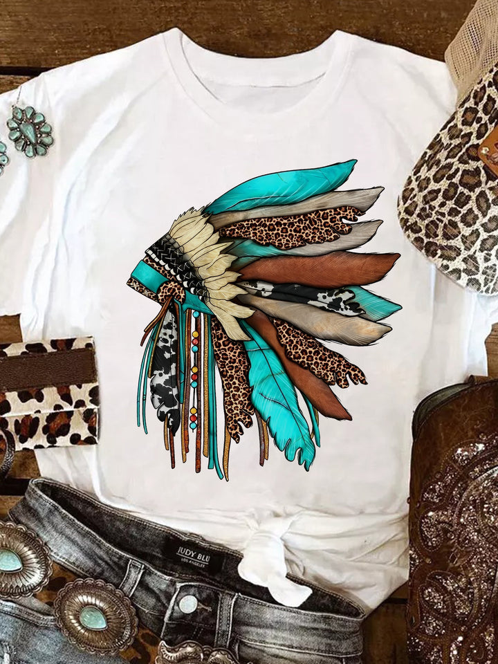 Western Native American Headpiece Print T-Shirt