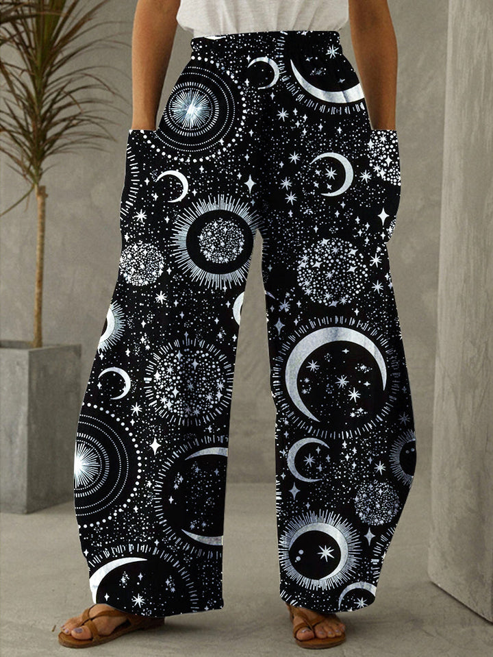Sun And Moon Boho Mystical Print Vintage Pants