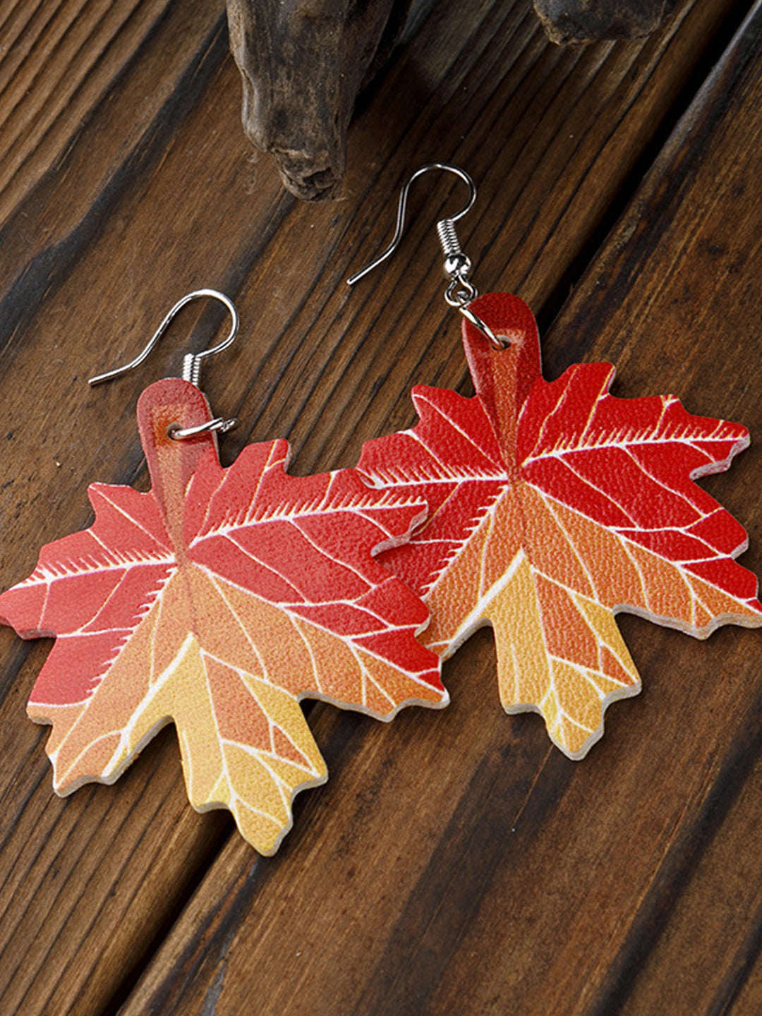 Pumpkin Maple Print Leather Earrings