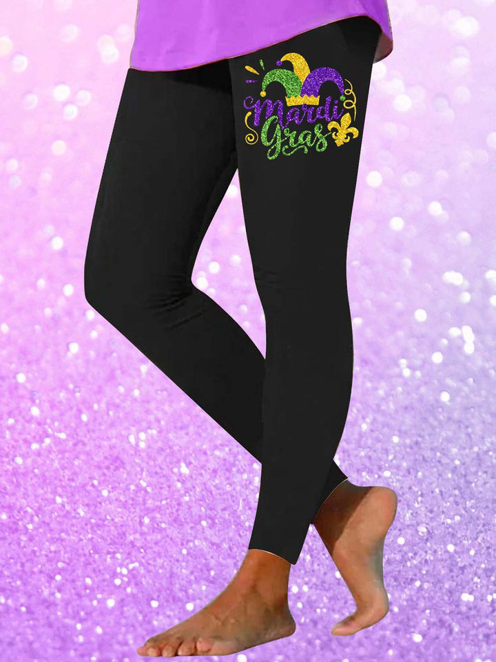 Colored Ribbon Mardi Gras Print Leggings