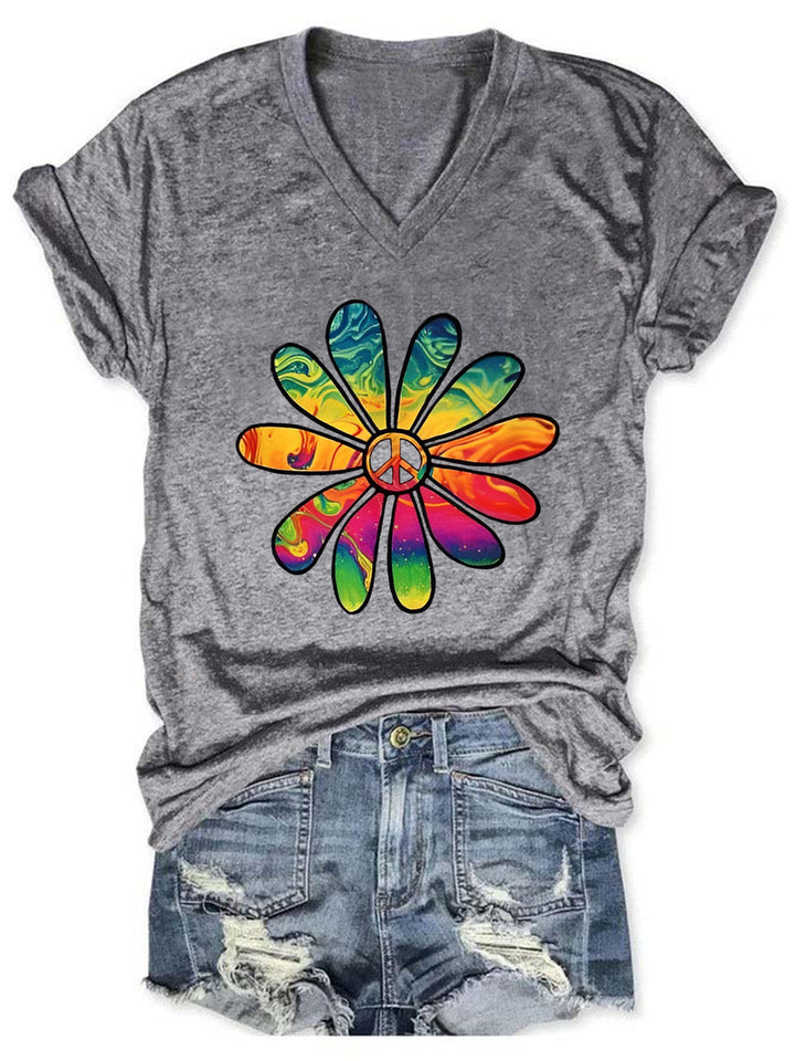 Daisy Peace Solid V Neck T-Shirt