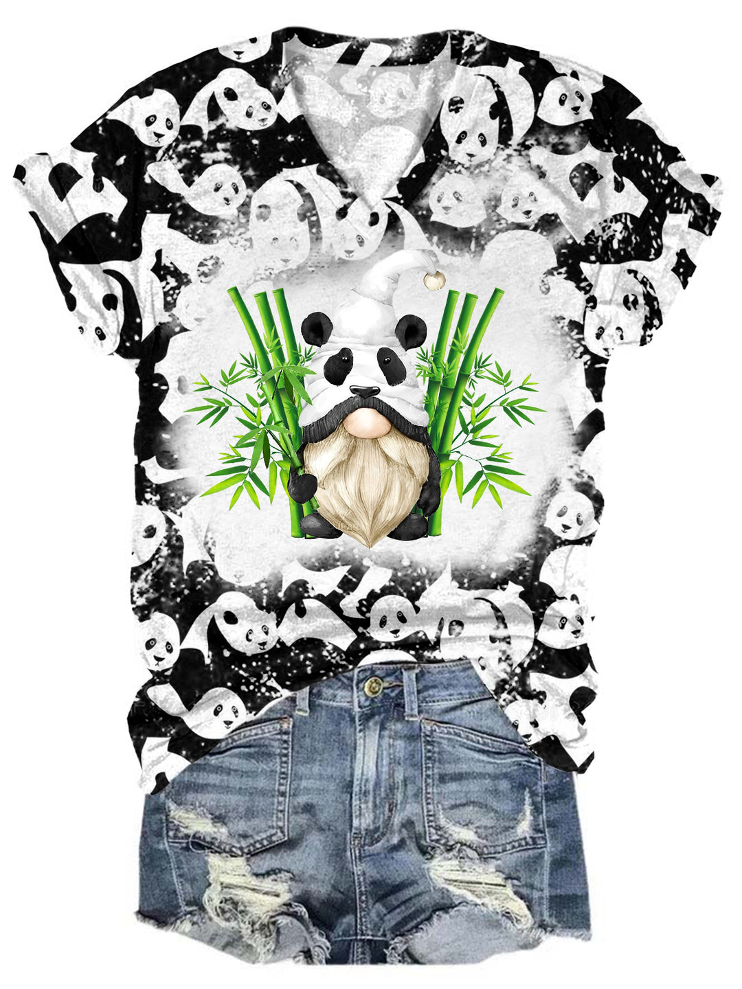 Panda Gnome Tie Dye V Neck T-shirt