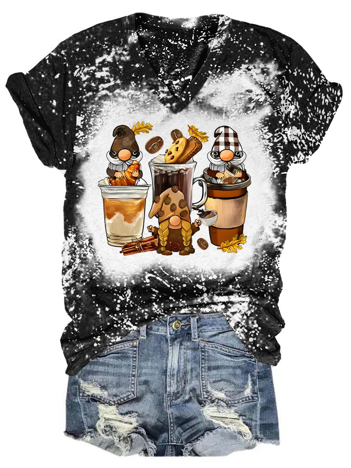 Coffee Gnomies Tie Dye V Neck T-shirt