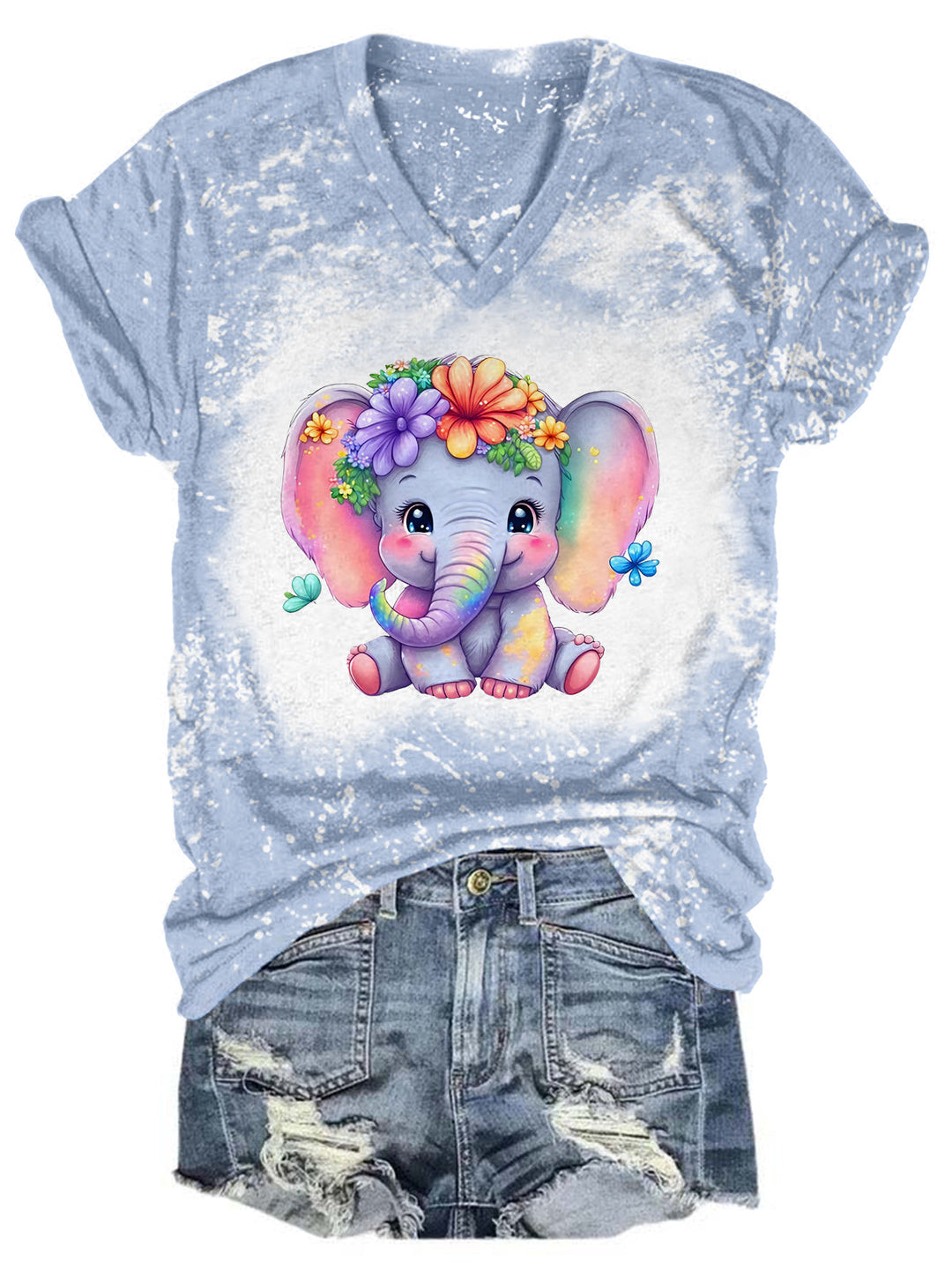 Babe Elephant Tie Dye V Neck T-shirt