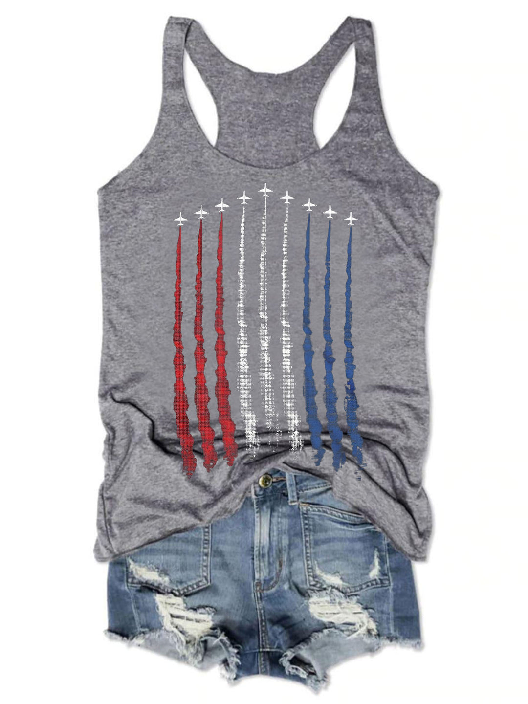 Red White Blue Air Force Flyover Print Tank Top