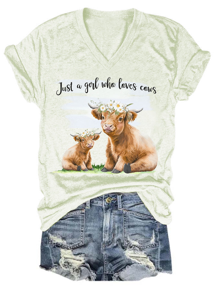 Just A Girl Who Love Cows V Neck T-shirt