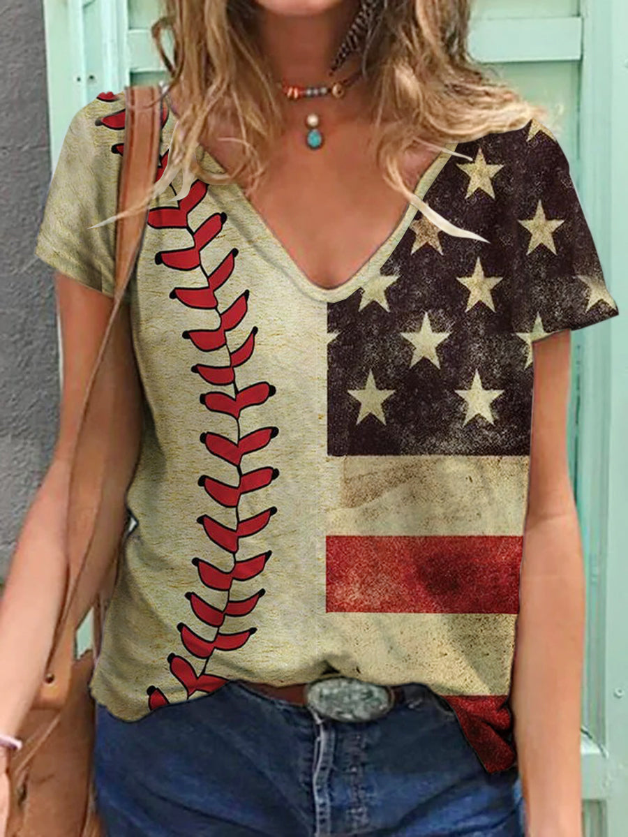 American flag baseball women T-Shirt