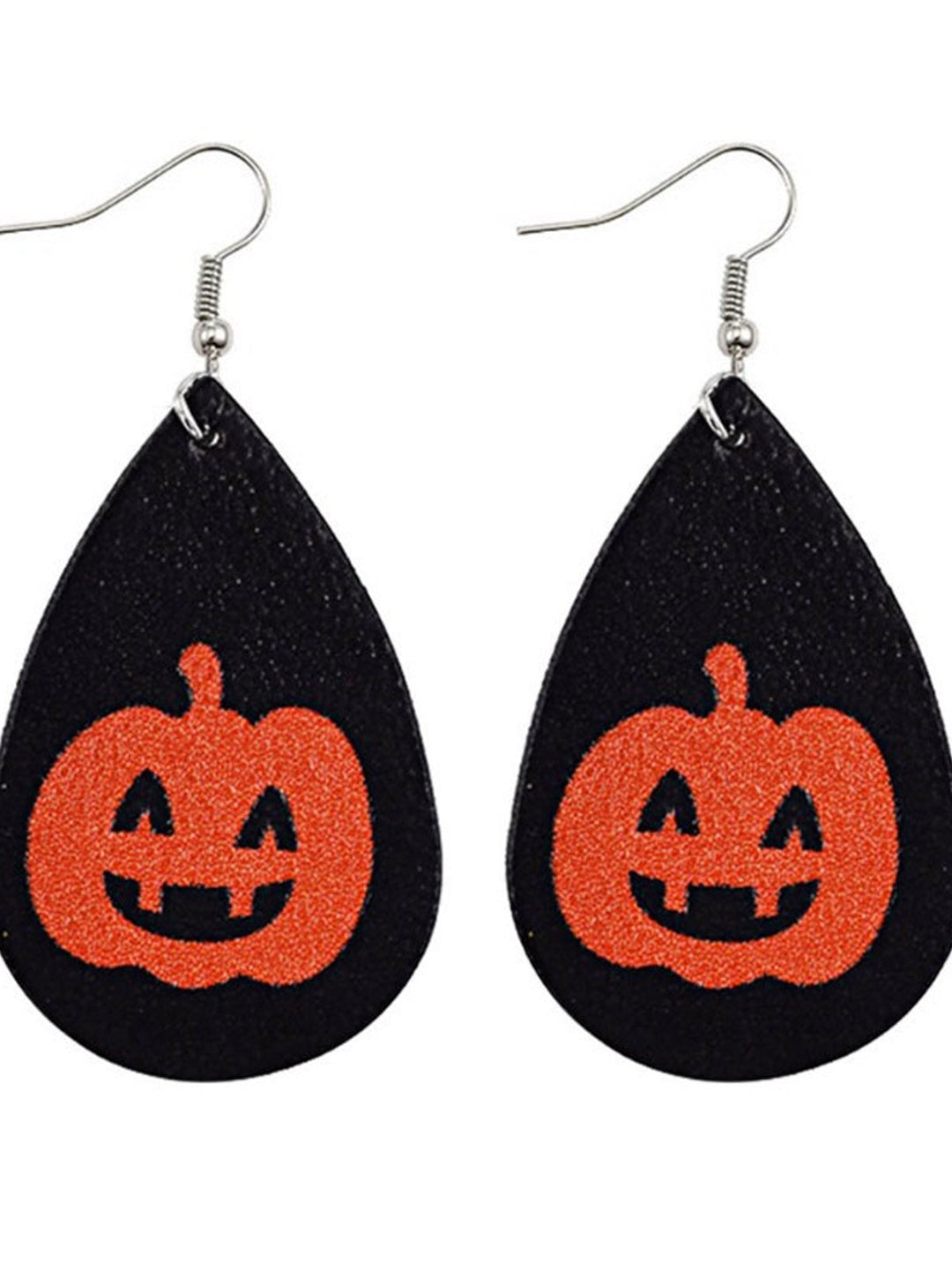 Halloween teardrop-shaped jack-o-lantern ghost skull print PU leather earrings