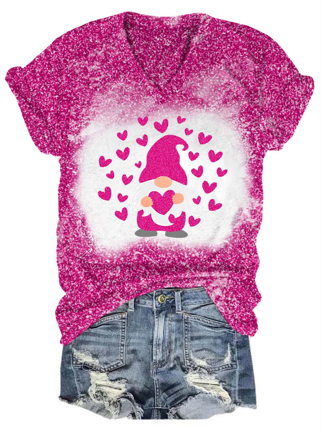 Glitter Gnome Heart V-Neck T-Shirt