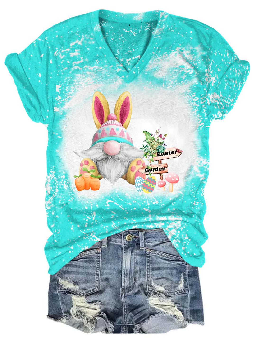 Easter Garden Gnome Bleaching V Neck T-shirt