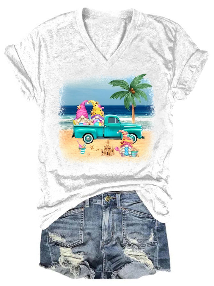 Beach Gnomes Truck Tie Dye V Neck T-shirt