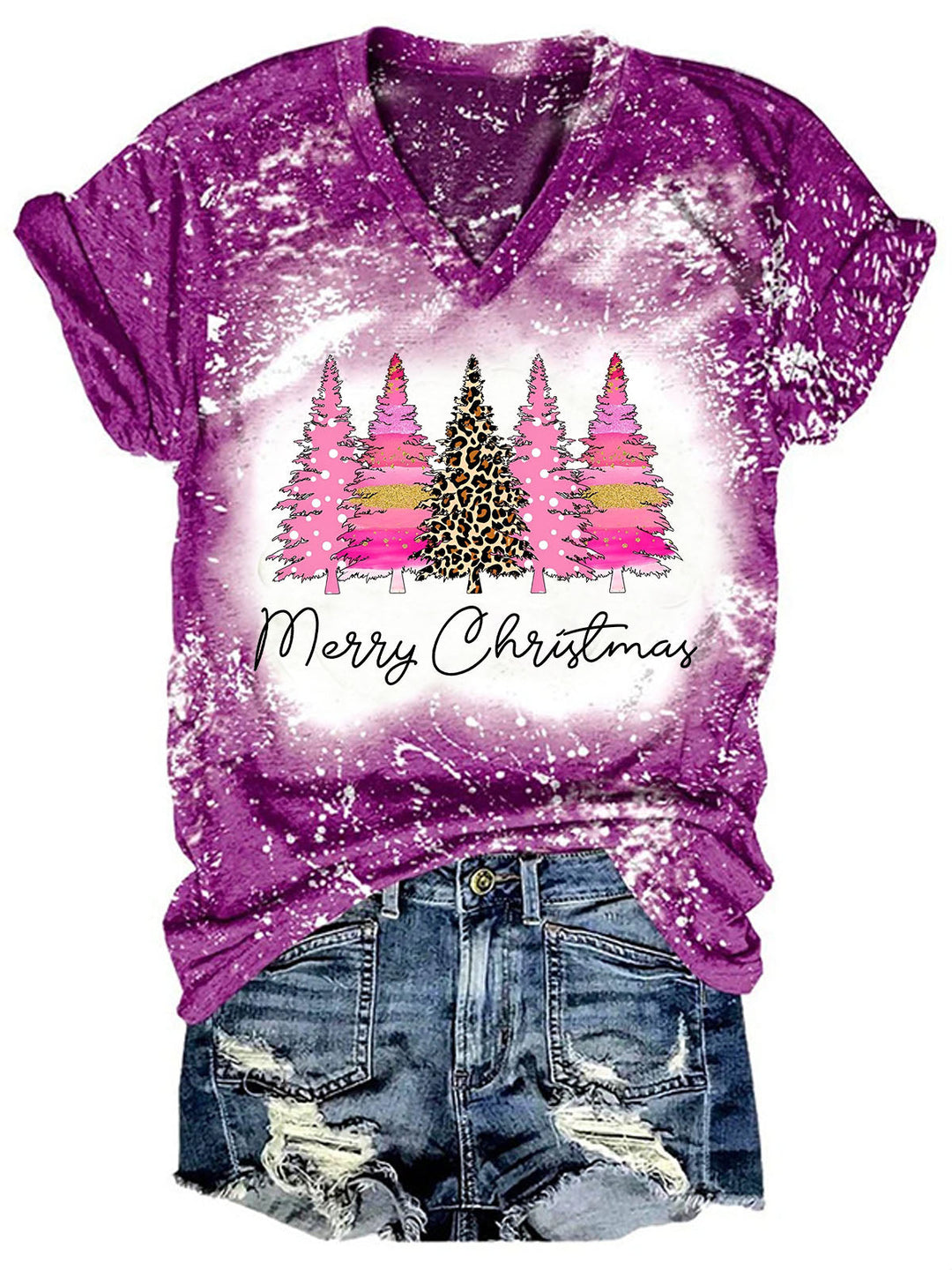 Merry Christmas Pine Tree Print T-shirt