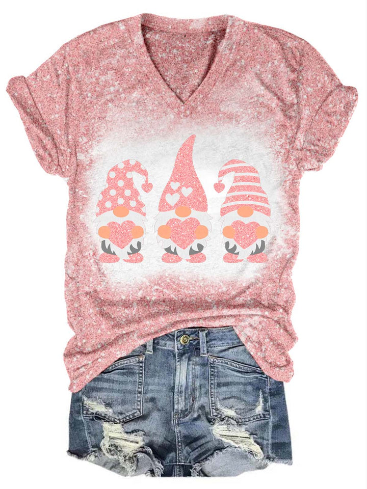 Valentine's Glitter Gnome V-Neck T-Shirt