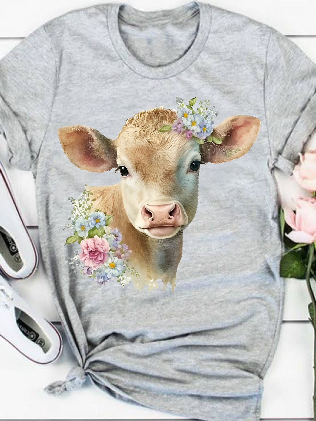 Floral Cow Print T-Shirt