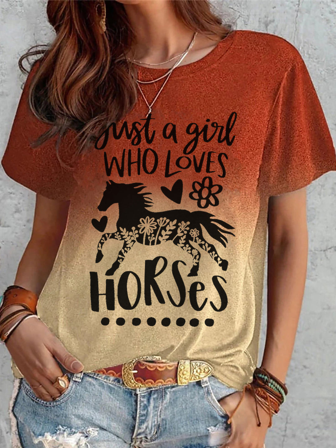Just A Girl Who Loves Horses Print T-Shirt