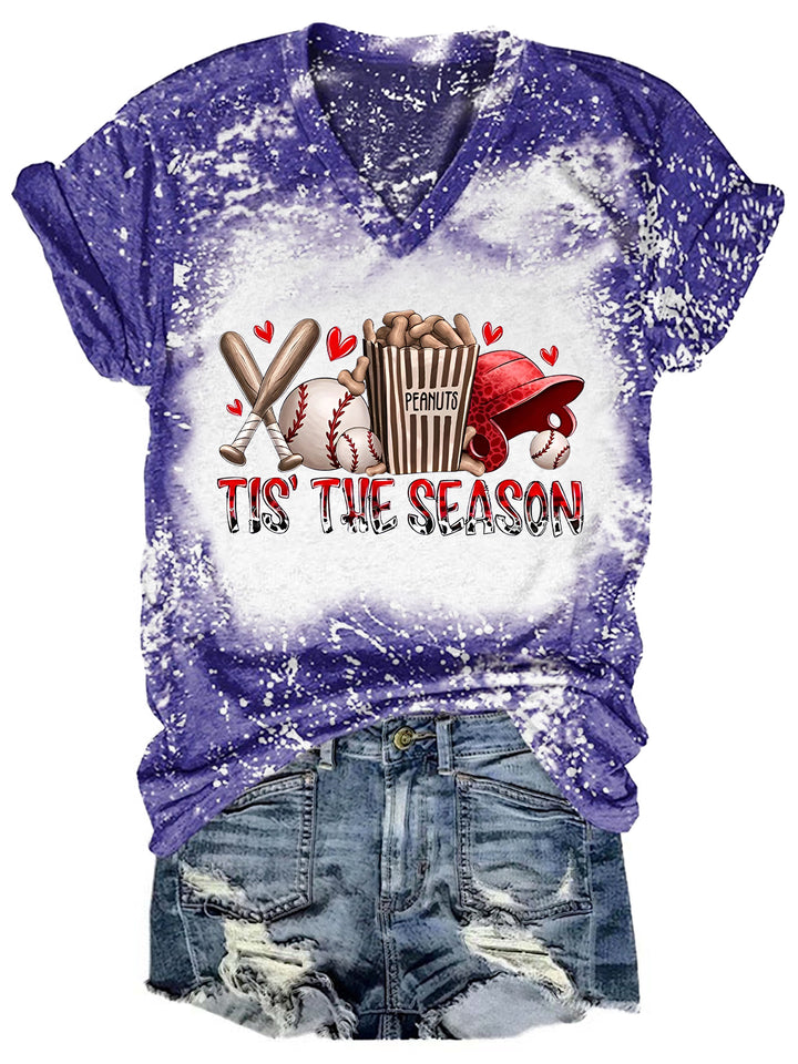 Tis' The Season Baseball Tie Dye V Neck T-shirt
