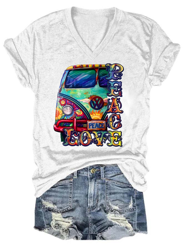 Love Peace Hippie V Neck T-Shirt