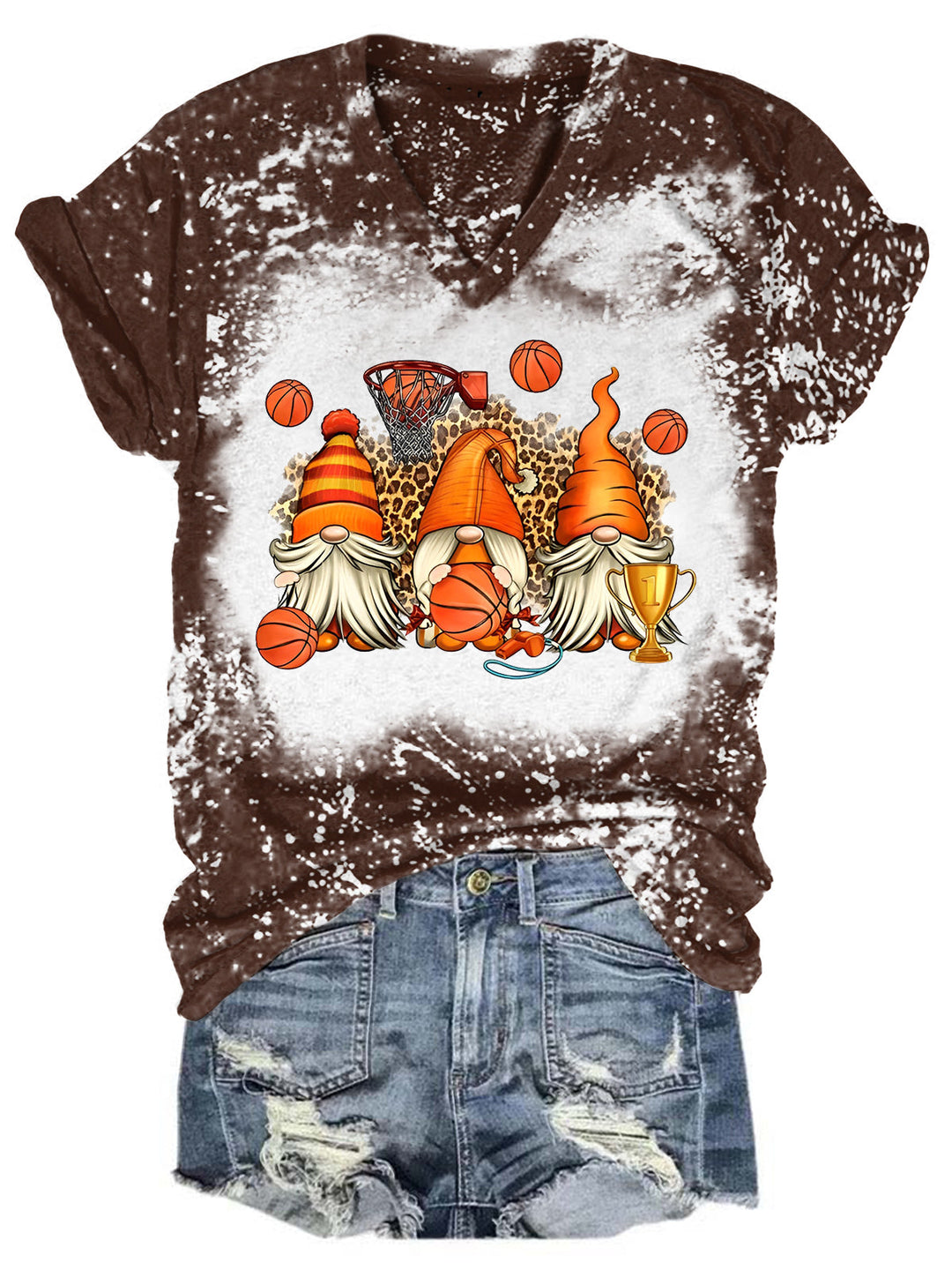 Basketball Gnomes Bleaching V Neck T-shirt