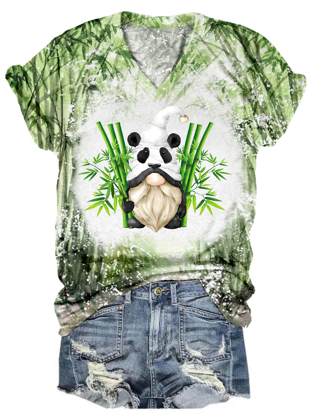 Panda Gnome Tie Dye V Neck T-shirt