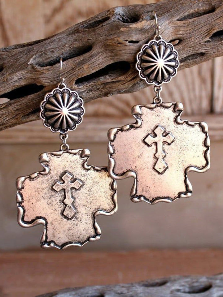 Vintage Pumpkin Blossom Double Cross Alloy Earrings